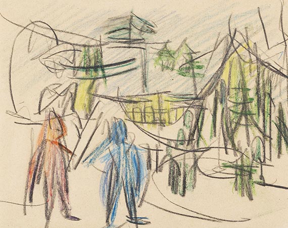 Ernst Ludwig Kirchner - Davoser Landschaft mit Figuren