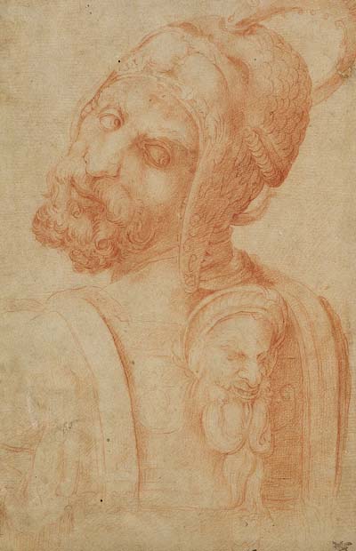 Battista Franco gen. Semolei - Männerkopf mit Groteske im Rücken (nach Michelangelo)