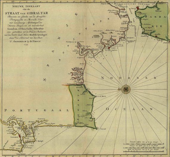 Isaac Tirion - Nieuwe Zeekaart van de Straat van Gibraltar.