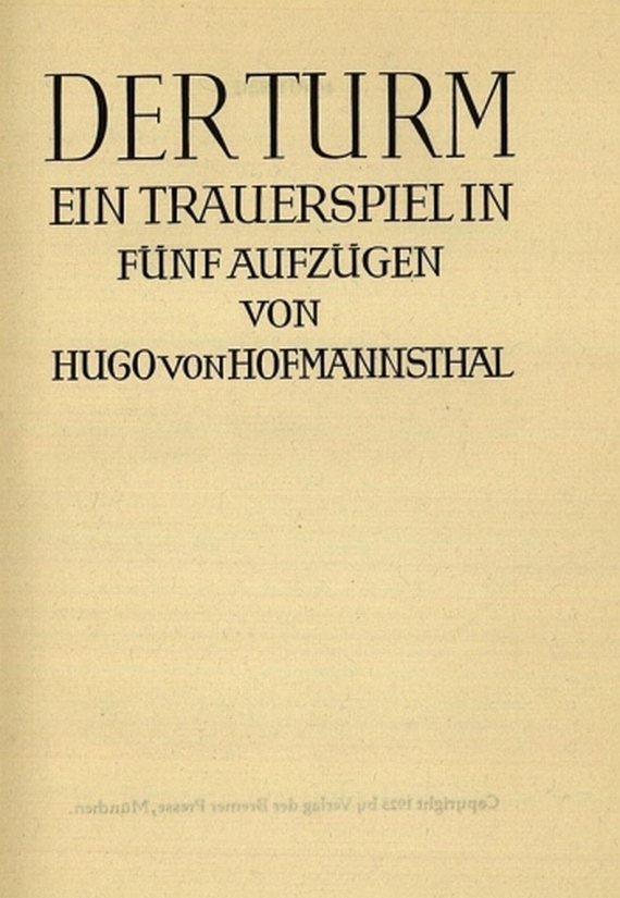 Bremer Presse - Hofmannsthal, H. von, Der Turm. 1925.