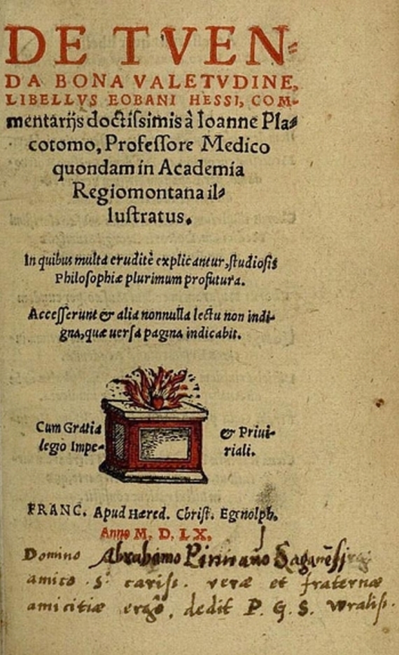Eobanus Hessus, H. - De tuenda bona valetudine. 1560