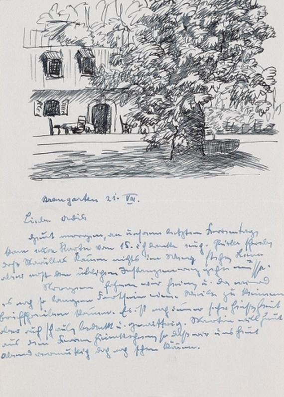 Hermann Hesse - 1 eigh. Brief mit Federzeichnung. 1920.