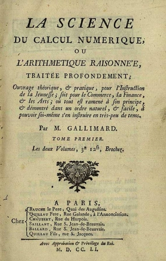 Gallimard, J.-E. - Gallimard, J.-E., La Science Du Calcul Numerique. 1751