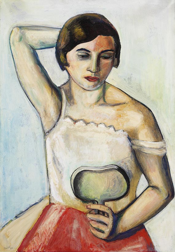 Josef Karl Nerud - Dreiviertelporträt einer Frau mit Handspiegel