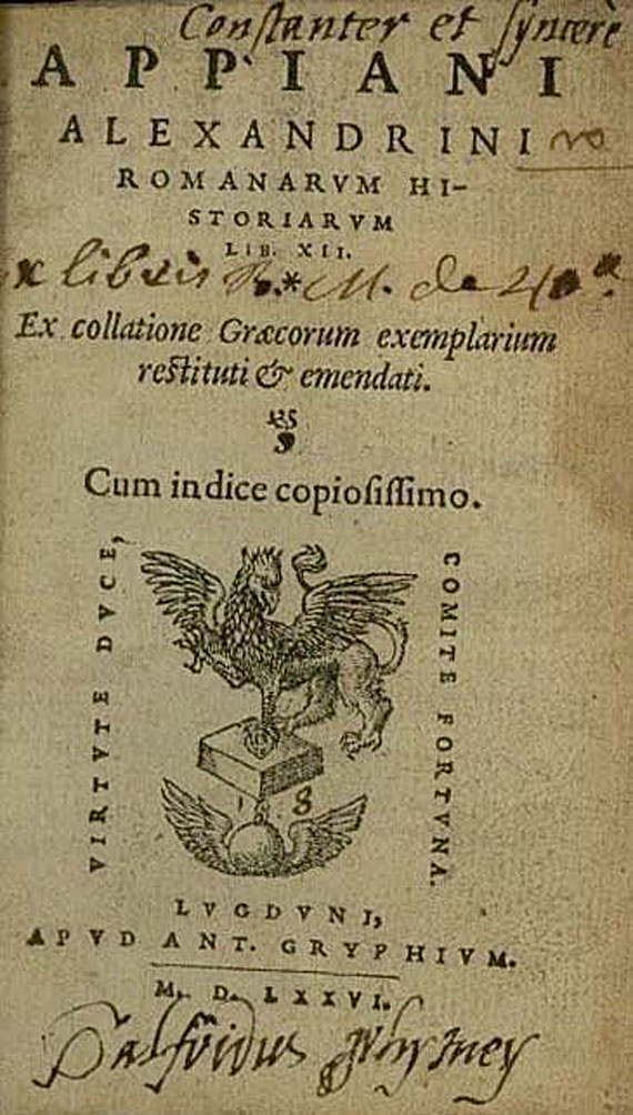  Appianus Alexandrinus - Appiani Alexandrini romanarum historiarum, 1576.