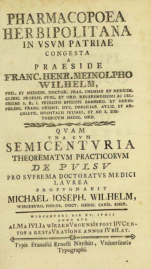 Wilhelm, F. H. M. - Pharmacopoea herbipolitana. 1782
