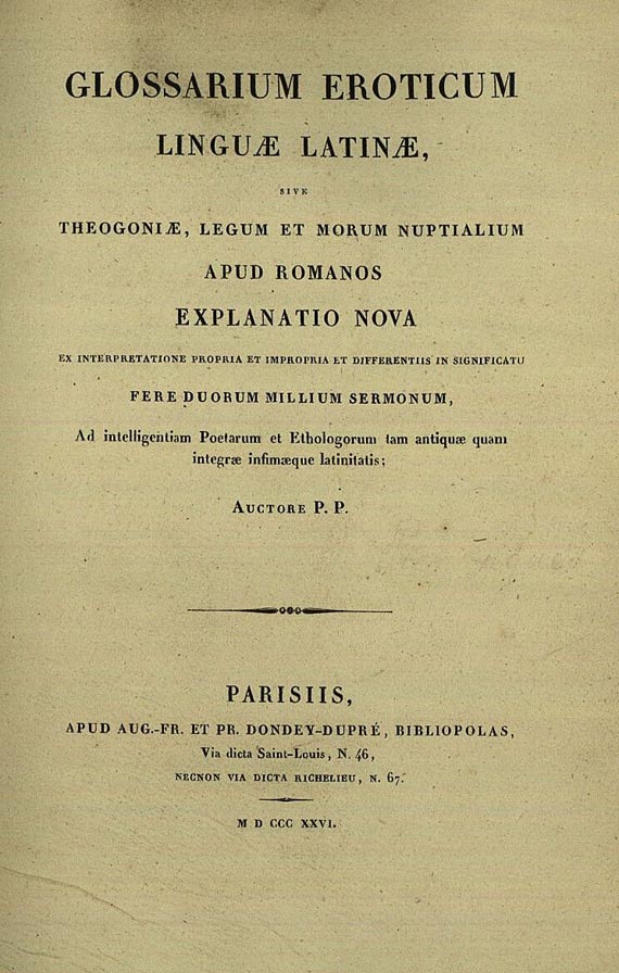 Pierre Pierrugues - Glossarium Eroticum. 1826.