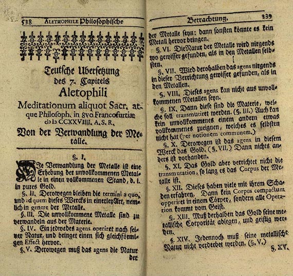  Okkulta - Alethophilus., philosophische Betrachtung, 1731.