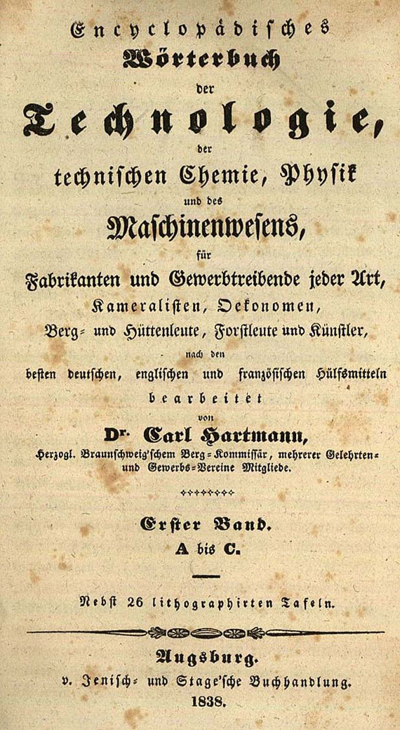 Carl Fr. Alexander Hartmann - Wörterbuch der Technologie, 4. Bde., 1838.