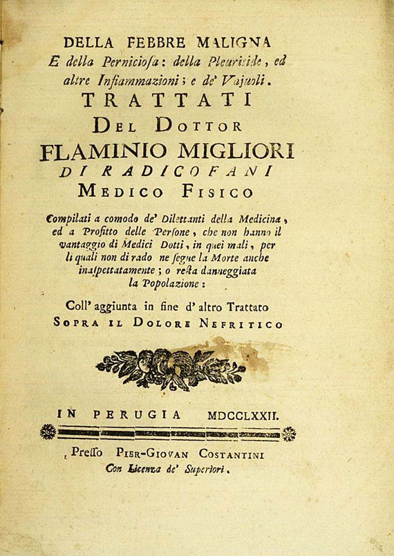 Flaminio Migliori - Della febbre maligna. 1772. 2 Beig.