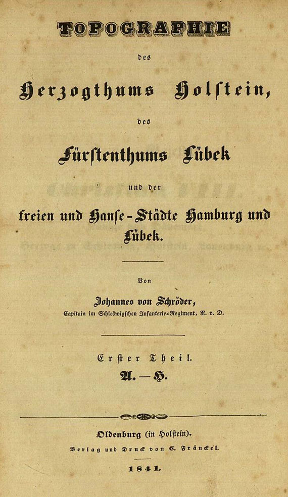  Deutschland - Schröder, J. von, Topographie des Herzogthums Holstein. 1841