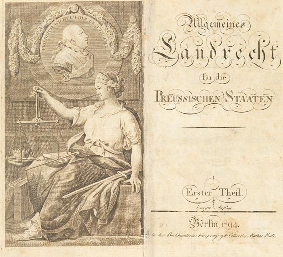 Allgemeines Landrecht Preußen - Allgemeines Landrecht für die preussischen Staaten, 4 Bde., 1794 + 1 Beigabe
