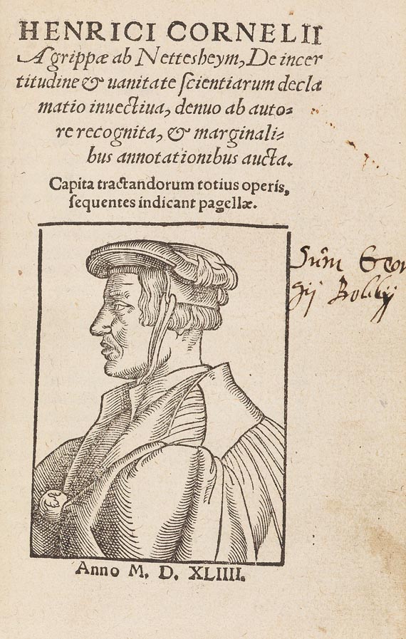 Heinrich Cornelius Agrippa von Nettesheim - De incertudine scientiarum. 1544 - Weitere Abbildung