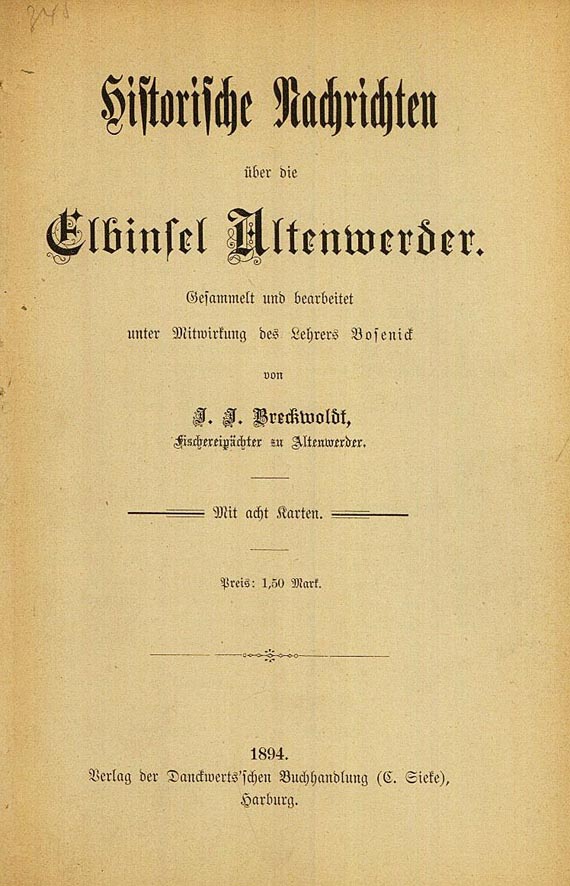J. J. Breckwoldt - Historische Nachrichten. 1894 (19) - Dabei: Genealogisches Archiv: Breckwoldts (20)