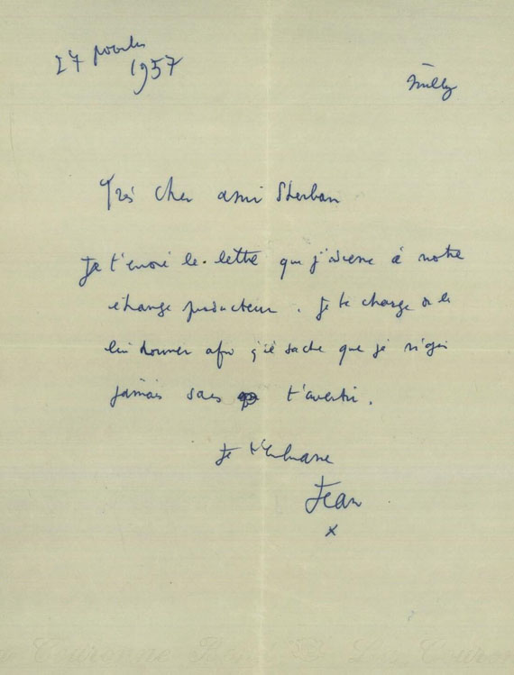 Jean Cocteau - 1 Autograph. 1957.