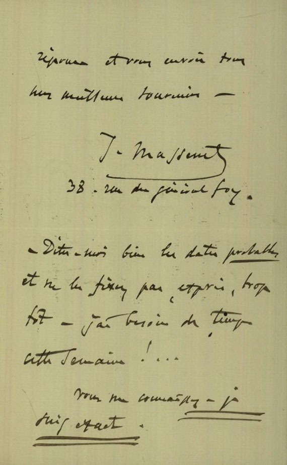 Jules Émile Frédéric Massenet - 3 Autographen. 1884-96.