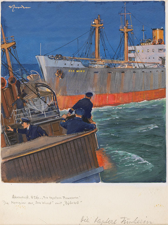 Walter Zeeden - 2 Bll.: Die Kollision der Frachtschiffe "Seawind" mit "Björkö" - Weitere Abbildung