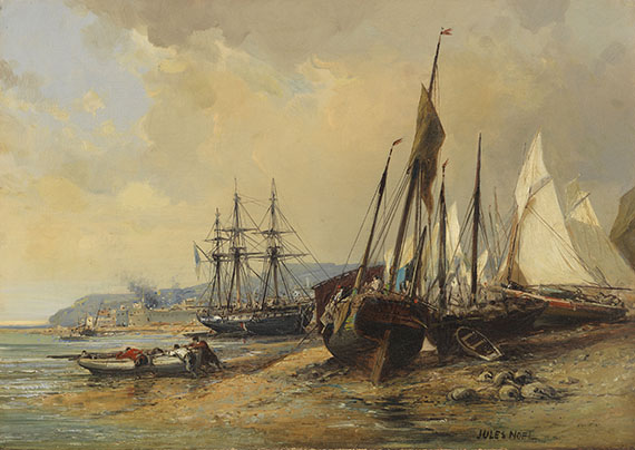 Jules Achille Noël - Segelschiffe und Fischerboote am bretonischen Strand (Brest?)