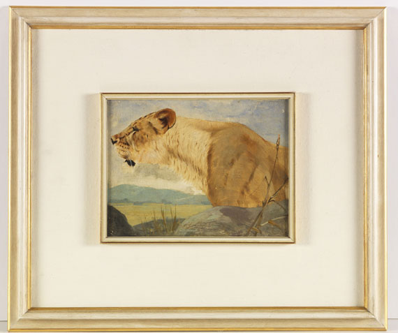 Wilhelm Kuhnert - Kopf einer Löwin - Rahmenbild