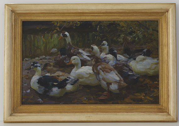Alexander Koester - Meine Enten (Elf Enten am Ufer) - Rahmenbild