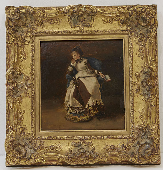 Albert von Keller - Sitzende Dame mit Buch - Rahmenbild