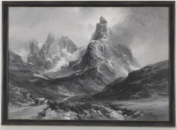 Edward Theodore Compton - Der Cimon della Pala in den Dolomiten, gesehen vom Rollepass aus - Rahmenbild