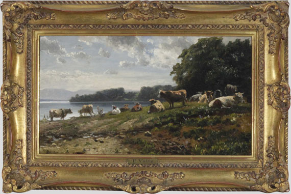 Friedrich Voltz - Kühe am Seeufer - Rahmenbild