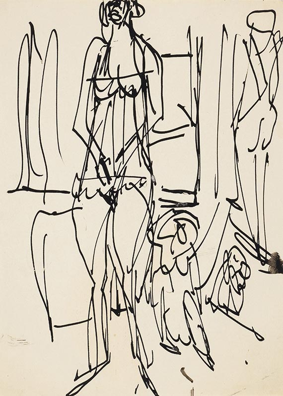 Ernst Ludwig Kirchner - Zwei Akte mit Holzskulptur