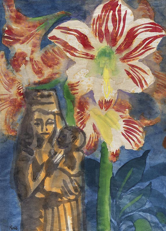 Emil Nolde - Stillleben mit Amaryllis und Madonnenfigur