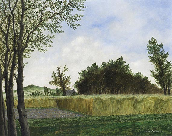 Franz Radziwill - Grüne Landschaft mit Kornfeld und Busch