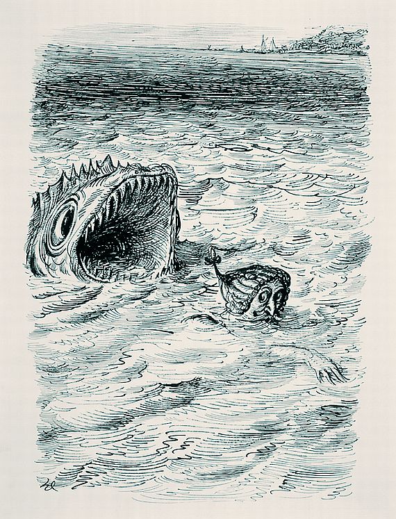 A. Paul Weber - Münchhausen und der große Fisch