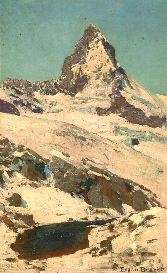 Eugen F. P. Bracht - Das Matterhorn vom kl. Riffelsee aus gesehen bei August-Schnee - Mai 1898