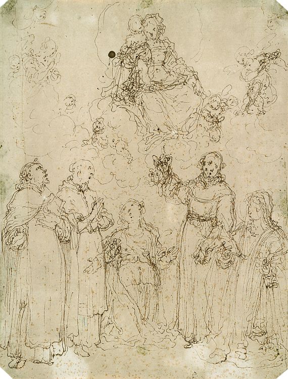 Domenico Cresti gen. Passignano - Maria mit dem Kind in Wolken, darunter fünf Heilige