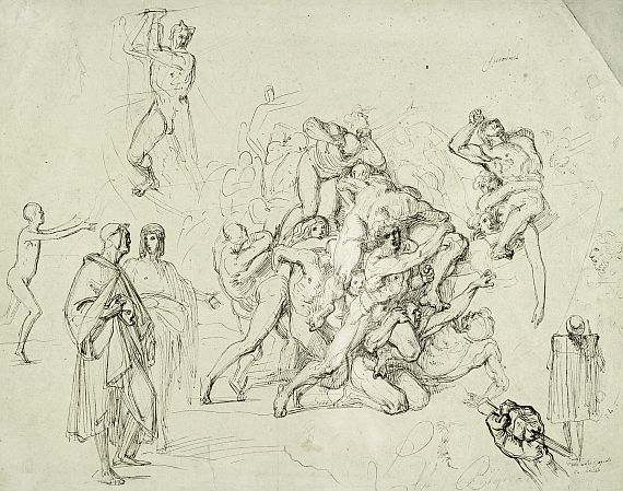 Luigi Sabatelli - Dante und Vergil in der Hölle, umgeben von Studien zu den Verdammten
