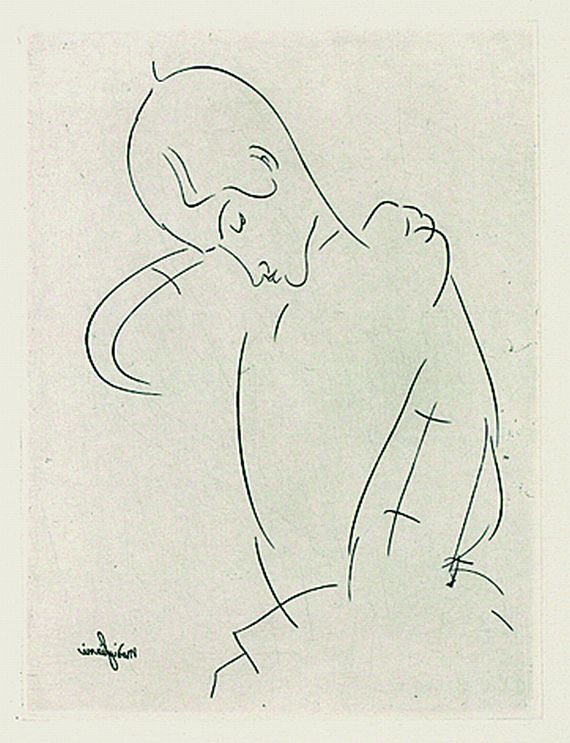 Amedeo Modigliani - 2 Bll.: Mädchenkopf, etwas nach links gedreht. Mädchen, sitzend, nach links gedreht