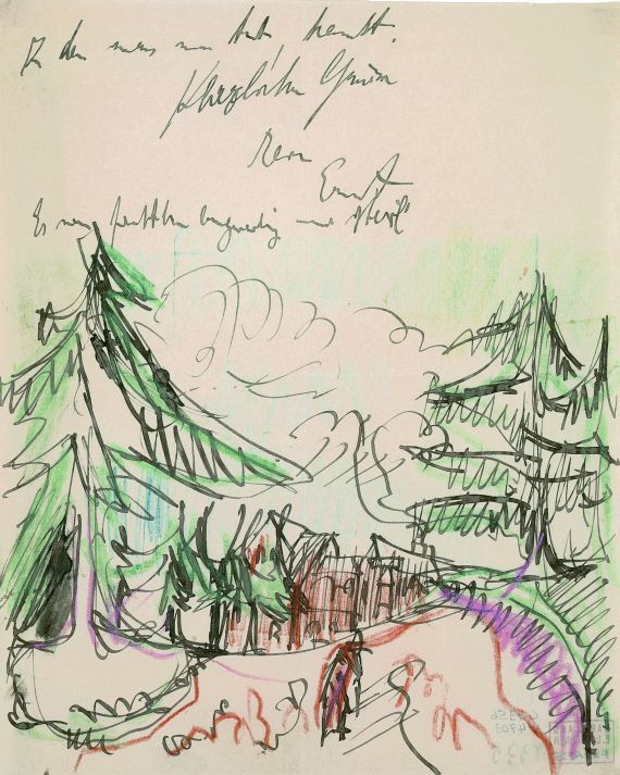 Ernst Ludwig Kirchner - Kleine Landschaft mit Tannen (Briefbogen)