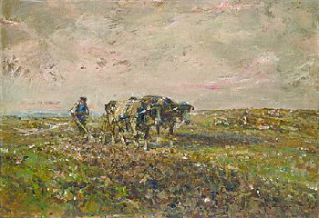 Julius Seyler - Bauer mit Ochsengespann auf dem Felde