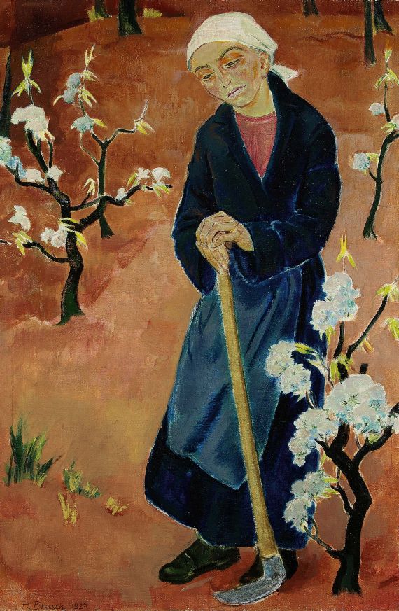 Hans Brasch - Alte Frau in Blütenbäumen