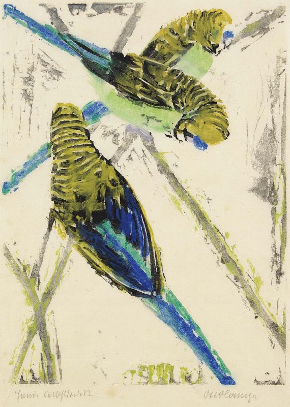 Otto Lange - Papageien (Drei Wellensittiche)