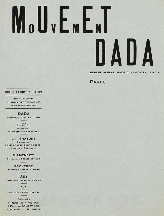 Tristan Tzara - Briefbogen Mouvement Dada Paris