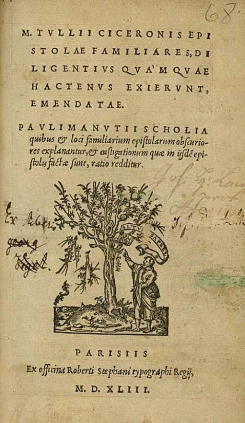 Cicero, M. T. - Epistolae familiares. 1543.