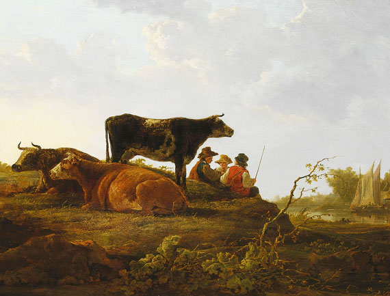 Jacob van Strij - Kühe und Bauern auf einem Hügel