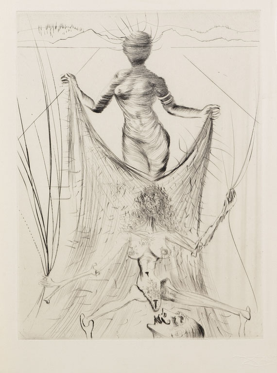 Salvador Dalí - 3 Bll.: Femme tenant le voile. La Botte violette. Allée des verges