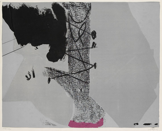 Antoni Tàpies - Lithografie en noir, rouge, deux gris et ocre verdâtre