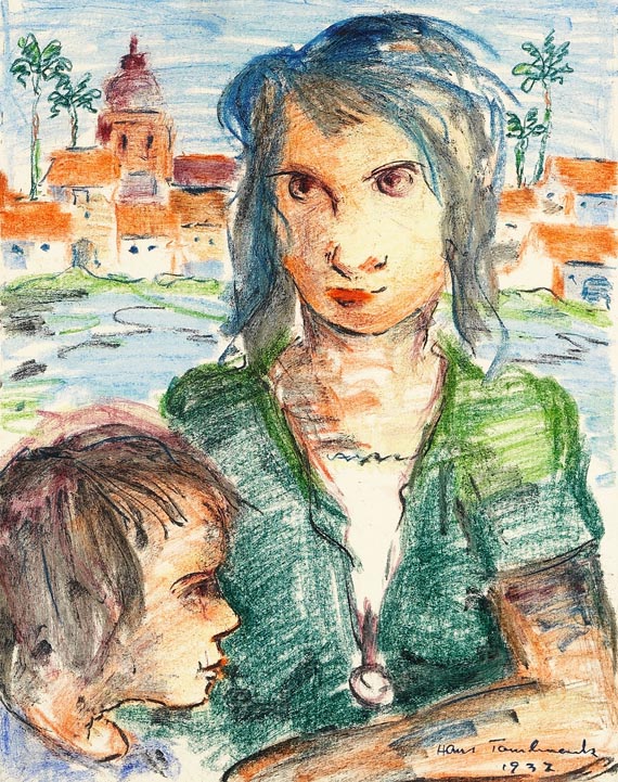 Hans Tombrock - Mutter mit Kind vor Stadtlandschaft