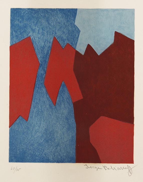 Serge Poliakoff - Composition rouge et bleue