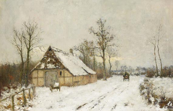 Rudolf Höckner - Winterlandschaft mit Bauernhof und Pferdefuhrwerk