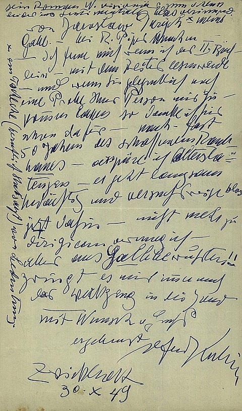 Alfred Kubin - 1 Autograph. 1949.