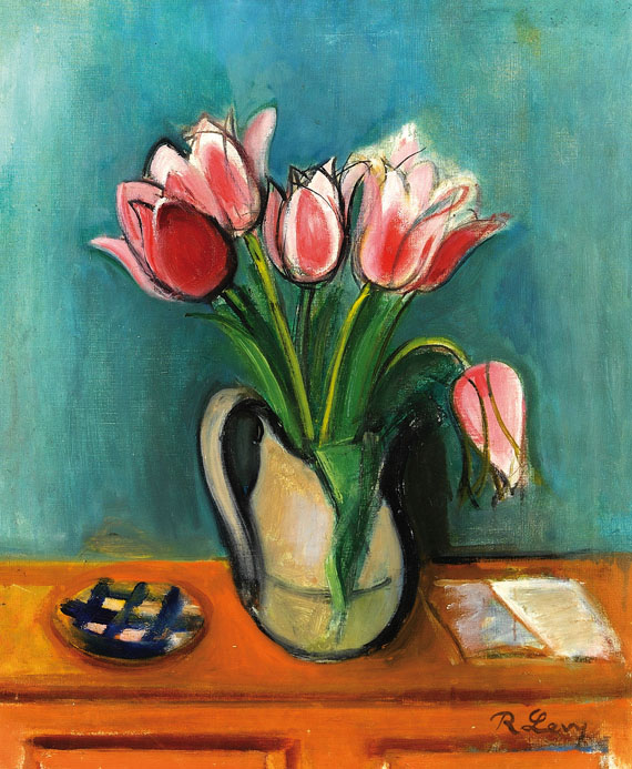 Rudolf Levy - Vase mit roten Tulpen