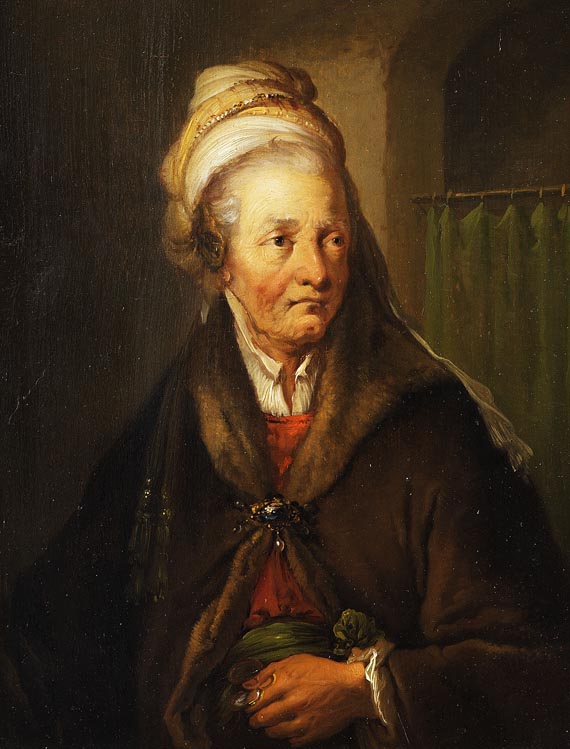 Christian W. E. Dietrich - Porträt einer Dame im Pelzmantel in Rembrandts Manier